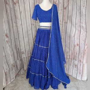 Royal Blue and gold border Tiered Georgette Lehenga Choli Set